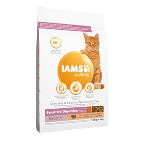 10kg IAMS for Vitality Sensitive Digestion Adult & Senior pulyka száraz macskatáp 10% árengedménnyel