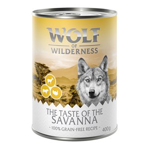 24x400g Wolf of Wilderness Taste of Savanna - pulyka, marha, kecske nedves kutyatáp