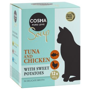 22+2 ingyen! 24x40g Cosma Soup nedves macskatáp 10% árengedménnyel- Tonhal, csirke & édesburgonya