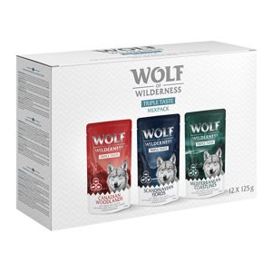 12x125g Wolf of Wilderness "Triple Taste" nedves kutyatáp - Vegyes csomag
