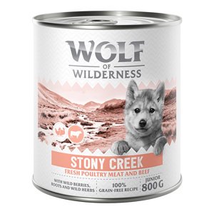 6x800g Wolf of Wilderness Junior “Expedition” nedves kutyatáp - Stony Creek - Szárnyas marhával