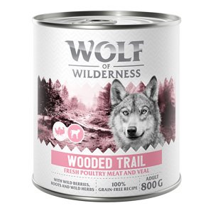 6x800g Wolf of Wilderness nedves kutyatáp - Wooded Trails - Szárnyas borjúval