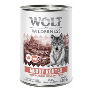 6x400g Wolf of Wilderness Senior "Expedition" - Sok szárnyassal nedves kutyatáp - Muddy Routes - Szárnyas sertéssel
