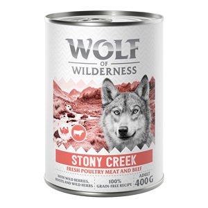 6x400g Wolf of Wilderness Adult "Expedition" - Sok friss szárnyassal nedves kutyatáp - Stony Creek - Szárnyas marhával