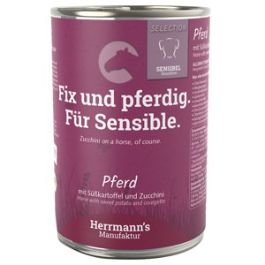 12x400g Herrmann's Selection Sensitive  nedves kutyatáp - Ló bio édesburgonyával & bio cukkinivel