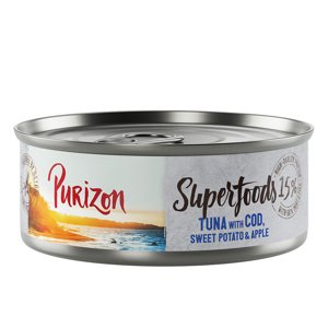 6x70g Purizon Superfoods nedves macskatáp Tohnal, tőkehal, édesburgonya & alma