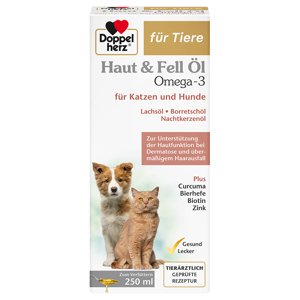 2x250ml Double Heart Skin & Fur Oil étrend-kiegészítő kutyáknak és macskáknak