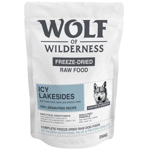 250g Wolf of Wilderness fagyasztva szárított nyers eledel rendkívüli kedvezménnyel! száraz kutyatáp - ,,Icy Lakesides" - Bárány, pisztráng & csirke