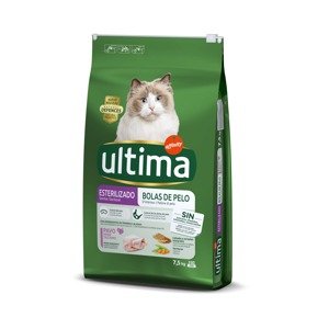 7,5kg Ultima Sterilized Hairball száraz macskatáp 6,5kg+1kg ingyen akcióban