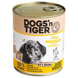 12x800g Dogs'n Tiger Junior csirke & édesburgonya nedves kutyatáp