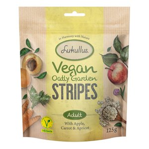 3x125g Lukullus Vegan Garden Stripes alma, sárgarépa &, ságabarack vegán kutyasnack