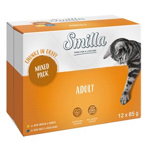 24x85g Smilla Adult falatok zöldséggel nedves macskatáp vegyesen