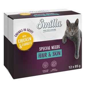 24x85g Smilla Hair & Skin falatok zöldséggel csirke & sárgarépa nedves macskatáp