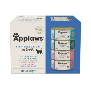 12x70g Applaws Halválogatás hallében Adult konzerv vegyes csomag nedves macskatáp 10+2 ingyen akcióban