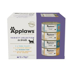 12x70g Applaws Vegyes válogatás hús-/hallében Adult konzerv vegyes csomag nedves macskatáp 10+2 ingyen akcióban