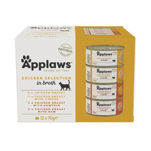 12x70g Applaws Csirkeválogatás húslében Adult konzerv vegyes csomag nedves macskatáp 10+2 ingyen akcióban