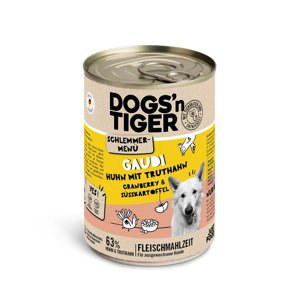 6x400g Dogs'n Tiger ínyenc menü Csirke, pulyka, áfonya & édesburgonya nedves kutyatáp