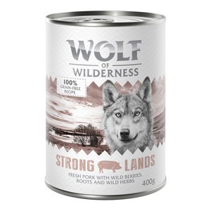 12x400g 10 + 2 ingyen! Wolf of Wilderness nedves kutyatáp- Strong Lands sertés