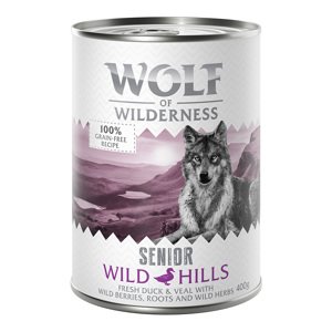 12x400g 10 + 2 ingyen! Wolf of Wilderness nedves kutyatáp- Wild Hills - kacsa & borjú