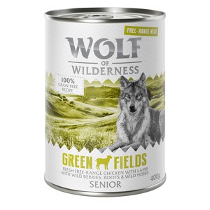 12x400g 10 + 2 ingyen! Wolf of Wilderness nedves kutyatáp- Senior Green Fields - szabad tartású bárány & csirke