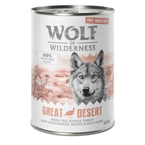 12x400g 10 + 2 ingyen! Wolf of Wilderness nedves kutyatáp- Great Desert - szabad tartású pulyka