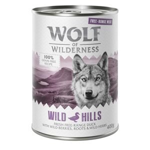 12x400g 10 + 2 ingyen! Wolf of Wilderness nedves kutyatáp-  Wild Hills - szabad tartású kacsa