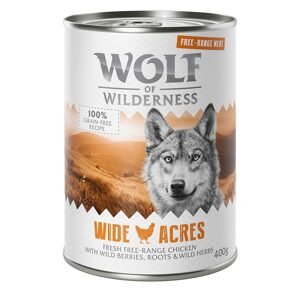 12x400g 10 + 2 ingyen! Wolf of Wilderness nedves kutyatáp- Wide Acres - szabad tartású csirke