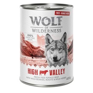 12x400g 10 + 2 ingyen! Wolf of Wilderness nedves kutyatáp- High Valley - szabad tartású marha