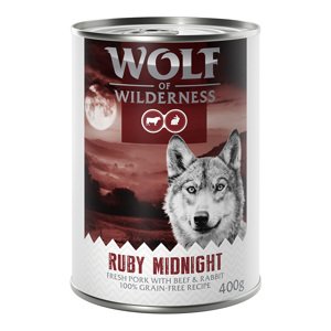 12x400g 10 + 2 ingyen! Wolf of Wilderness nedves kutyatáp- Ruby Midnight: Sertés-, marha- és nyúlhús