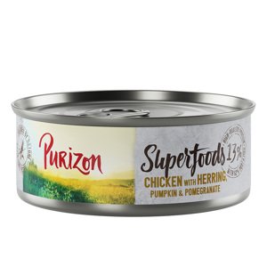 24x70g Purizon Superfoods csirke, hering, tök & gránátalama nedves macskatáp 22+2 ingyen akcióban