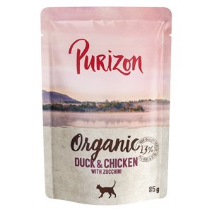 24x85g Purizon Organic kacsa, csirke & cukkini nedves macskatáp 22+2 ingyen akcióban