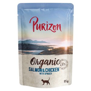 24x85g Purizon Organic lazac, csirke & spenót nedves macskatáp 22+2 ingyen akcióban