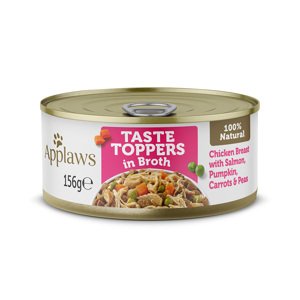24x156g Applaws Taste Toppers Csirke lazaccal, sütőtökkel, sárgarépával & borsóval húslében nedves kutyatáp 18+6 ingyen akcióban