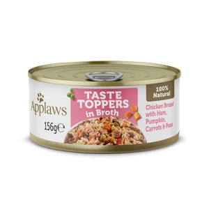 24x156g Applaws Taste Toppers Csirke sonkával, sütőtökkel, sárgarépával & borsóval húslében nedves kutyatáp 18+6 ingyen akcióban