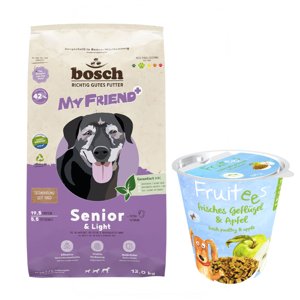 12kg My Friend+ Dog Senior & Light száraz kutyatáp + 200g Bosch Fruitees félnedves kutyasnack ingyen