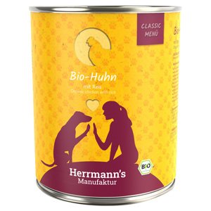 6x800g Herrmann's Classic Bio Menü Bio csirke & bio rizs nedves kutyatáp