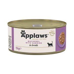 24x156g Applaws hús-/hallében nedves macskatáp-makréla & szardínia