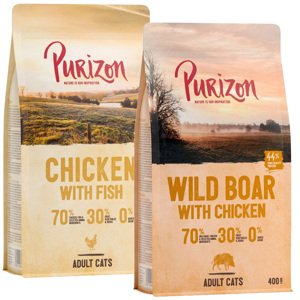 2x400g Purizon száraz macskatáp vegyes próbacsomagban-Csirke & hal + vaddisznó & csirke