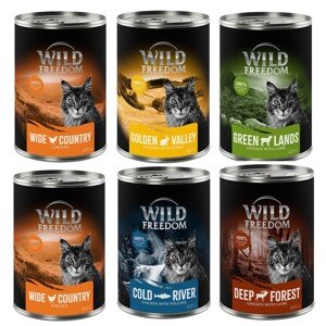 6x400g Wild Freedom Adult nedves macskatáp vegyes próbacsomagban-csomag I (1x csirke, 1x-1x vad, nyúl, bárány, tőkehal)