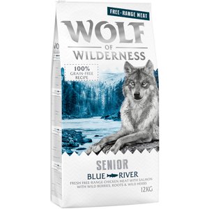 2x12kg Wolf of Wilderness Senior Blue River szabad tartású csirke & lazac száraz kutyatáp