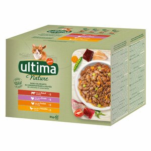 48x85g Ultima Cat Nature húsvariáció (marhahús, pulyka, csirke, szárnyas) nedves macskatáp 38+10 ingyen akcióban