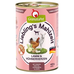 24x400g Granatapet Liebling's Mahlzeit Bárány & csirkeszív nedves kutyatáp
