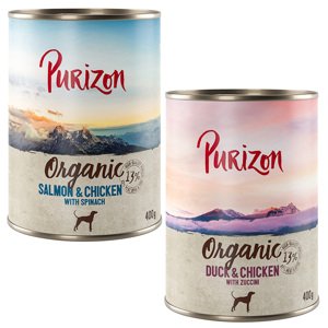 6x400g Purizon Organic nedves kutyatáp- Vegyes csomag: 3 x kacsa & csirke, 3 x lazac & csirke