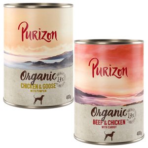 6x400g Purizon Organic nedves kutyatáp- Vegyes csomag:  3 x csirke & liba, 3 x marha & csirke