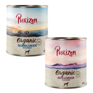 12x800g Purizon Organic nedves kutyatáp- Vegyes csomag: 6 x kacsa & csirke, 6 x lazac & csirke