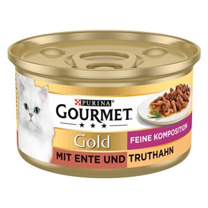 24x 85g Gourmet Gold Finom összetételű kacsa és pulyka nedves macskaeledel