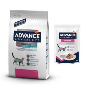 7,5kg Advance Veterinary Diets Urinary Sterilized Low Calorie száraz macskatáp+12x85g Advance Urinary nedves macskatáp akciósan