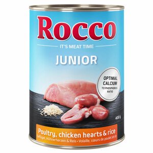 6x400g Rocco Junior Szárnyas, csirkeszív & rizs nedves kutyatáp