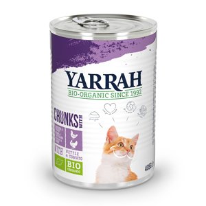 6x405g Yarrah falatkák szószban Bio csirke, bio pulyka, bio csalán & bio paradicsom nedves macskatáp