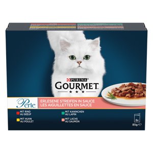 8x85g Gourmet Perle vegyesen nedves macskatáp: Mix: marha, csirke, nyúl & lazac